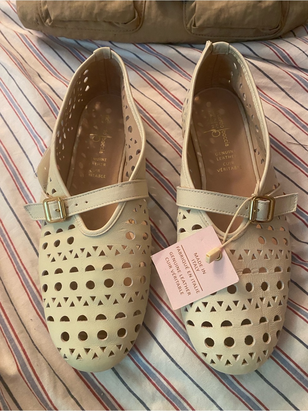 Riccardo Boccia NWT Size 9 Cream Leather Cutout Mary Jane Flats Made in Italy - Picture 3 of 15